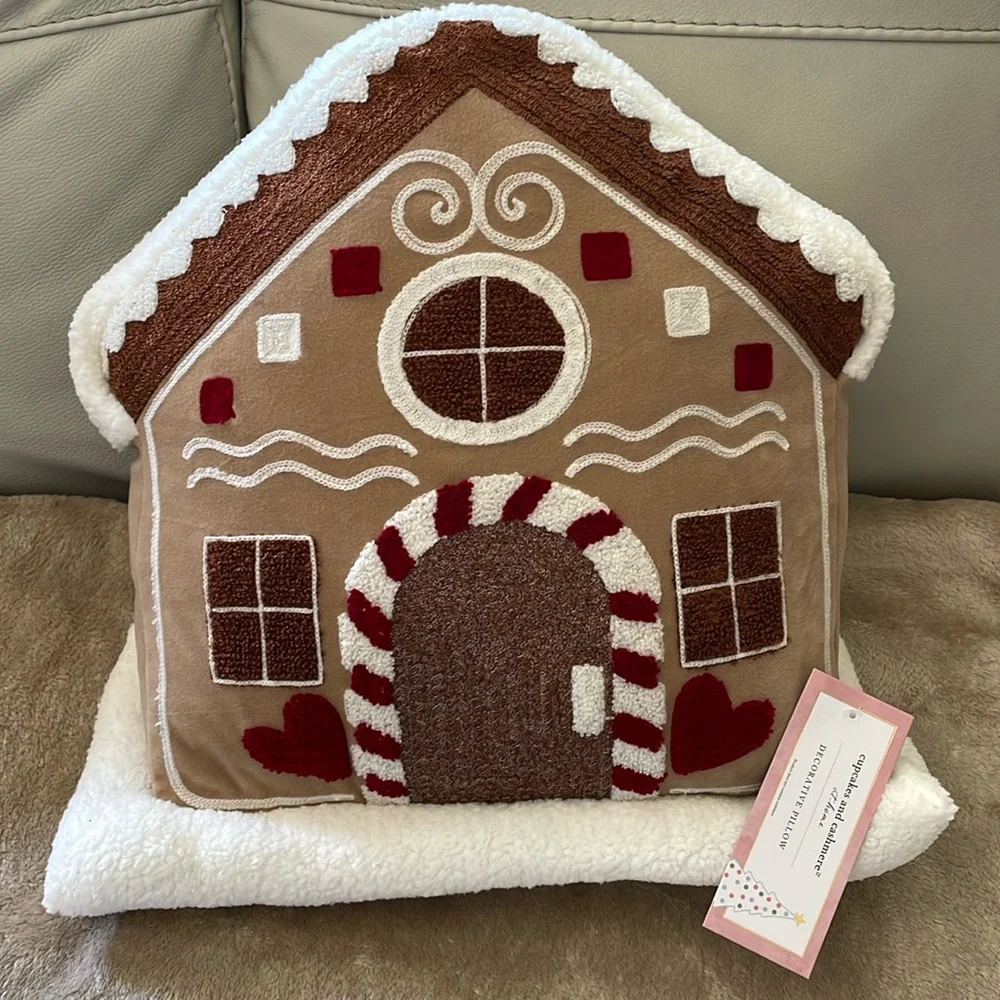 Cupcakes and Cashmere Gingerbread House Pillow Holiday Pillow NWT